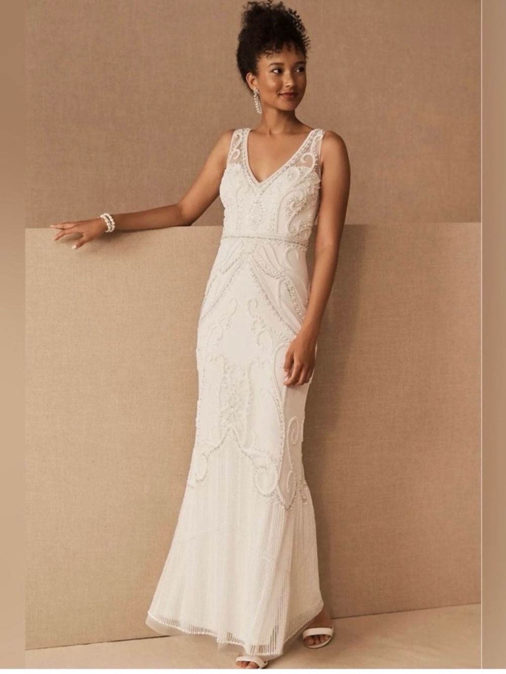 BHLDN Ivory Beaded V-Neck Wedding Gown